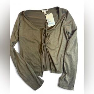 See You Monday Women's Olive Long Sleeve Tie-Front Top